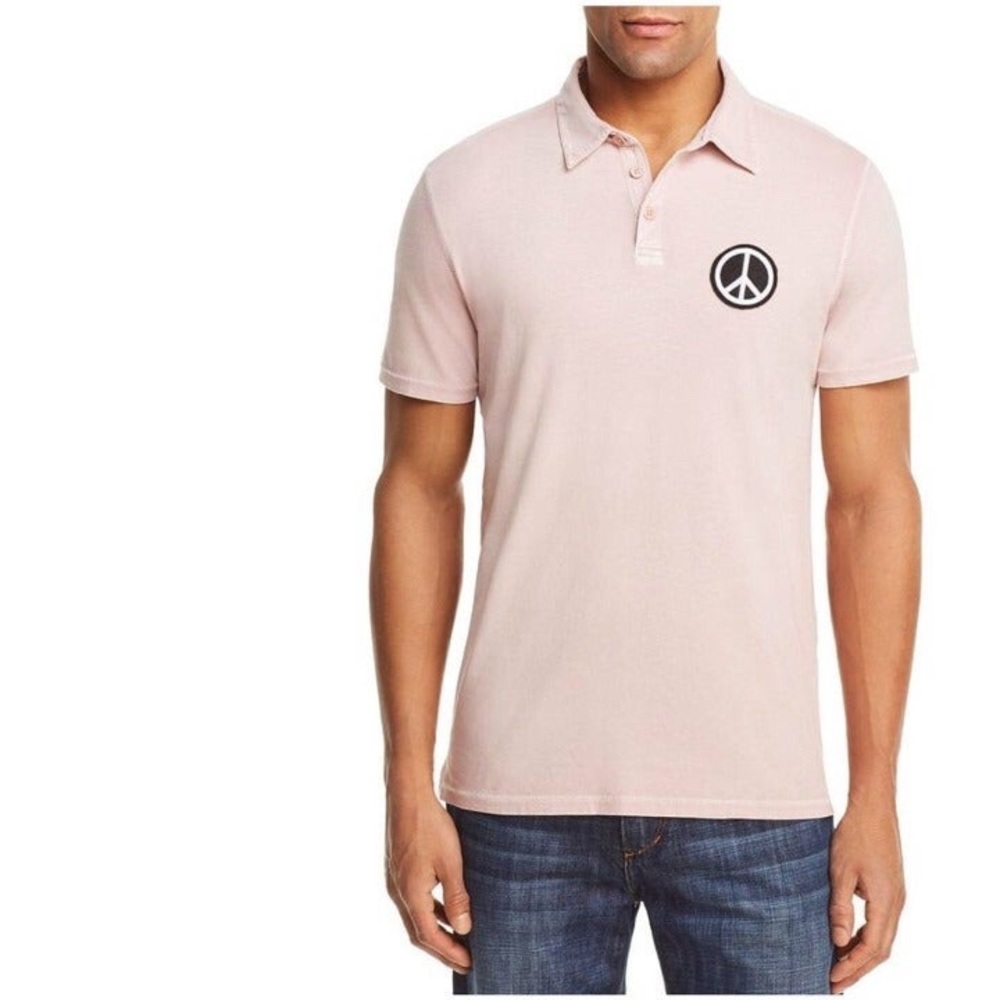 JOHN VARVATOS Pink Peace Sign Rugby Polo Shirt NEW
